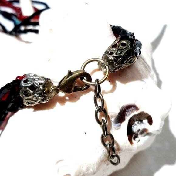 Black Red Seed Bead Necklace 8 Multi Strand Festival Classic - Picture 8 of 8